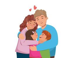 famiglia con bambini abbracciando. amore, famiglia, sostegno, paternità concetto. vettore