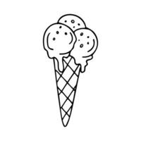 scarabocchio di ghiaccio crema cialda cono isolato su bianca sfondo. vettore mano disegnato illustrazione di estate dolce cibo