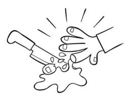 fumetto illustrazione vettoriale di tagliare il dito con un coltello