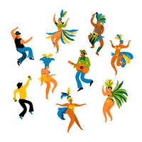 Illustrazione degli uomini e delle donne divertenti di dancing in costumi luminosi vettore