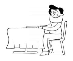 cartone animato uomo affamato al ristorante e in attesa di cena illustrazione vettoriale