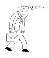cartone animato uomo d'affari che va al lavoro e dorme mentre cammina illustrazione vettoriale