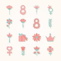 pacchetto di icone per la festa della donna su uno sfondo rosa chiaro vettore