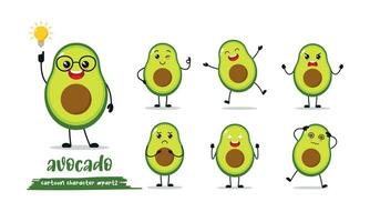 carino avocado cartone animato con molti espressioni. frutta diverso attività posa vettore illustrazione piatto design impostare.