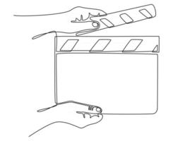 disegno a tratteggio continuo del film di ciak in mano illustrazione vettoriale