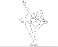 disegno a tratteggio continuo dell'illustrazione vettoriale della pattinatrice femminile
