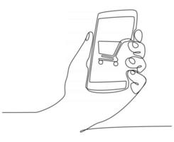 disegno a tratteggio continuo dello shopping online del telefono cellulare vettore