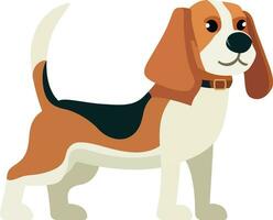 beagle cane piatto stile vettore illustrazione, cacciatore beagle cane, a caccia profumo cane da caccia cane in piedi posizione lato Visualizza azione vettore Immagine