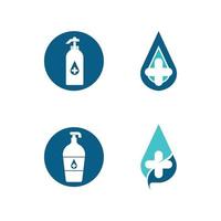 flacone disinfettante per le mani logo e set di icone nuovo normale isolato su sfondo bianco concetto di disinfezione gel di lavaggio bottiglia di alcol per l'igiene illustrazione vettoriale