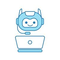 virtuale assistente o Chiacchierare Bot icona con il computer portatile e cuffia simbolo vettore