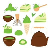 matcha tè. boccale con matcha e verde tè le foglie. vettore illustrazione. naturale verde tè. verde tè impostare. matcha collezione.