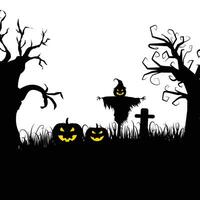 Halloween cimitero silhouette con zucche e spaventapasseri vettore