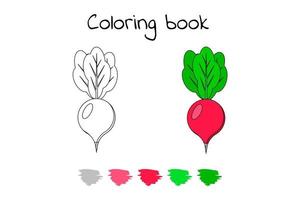 illustrazione vettoriale. gioco per bambini. verdura. disegno da colorare ravanello vettore