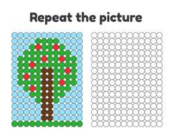 illustrazione vettoriale. gioco per bambini in età prescolare. ripetere l'immagine. dipingere i cerchi. albero con mele rosse vettore