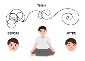 uomo o ragazzo praticante meditazione o fare yoga. consapevolezza e mentale Salute per illustrazione vettore