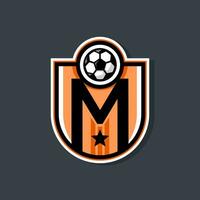 lettera m calcio logo. calcio logo distintivo con un' calcio palla illustrazione. sport squadra logo vettore. vettore
