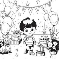 compleanno colorazione pagine per bambini vettore