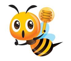 ape carina che tiene un mestolo di miele con il pollice in alto segno della mano vettore