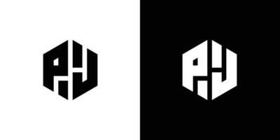 lettera p j poligono, esagonale minimo e professionale logo design su nero e bianca sfondo vettore