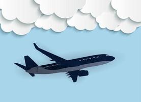 nuvole astratte con illustrazione vettoriale di aeroplano 3d realistico volante