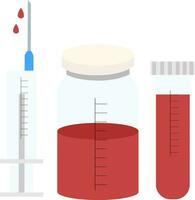 vettore illustrazione di siringa, sangue test tubo e plasma bottiglia