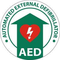 pavimento cartello aed con defibrillare cuore, rosso confine pavimento cartello vettore