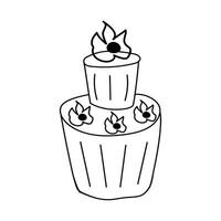 vettore illustrazione di scarabocchio nero e bianca schema cuccetta torta con fiori. arredamento per vacanze compleanno, nozze, San Valentino giorno. design per confezione, ragnatela disegno, cartoline, etichette, tag