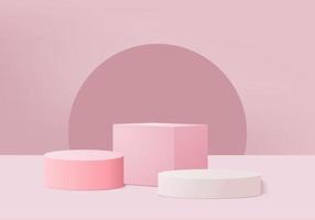podio rosa minimo e scena con il vettore di rendering 3d in una composizione di sfondo astratto, illustrazione 3d mock up forme di piattaforma di forma geometria della scena per la visualizzazione del prodotto. palcoscenico per il prodotto in chiave moderna.