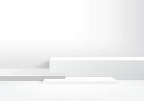 I prodotti di sfondo 3D mostrano la scena del podio con una piattaforma geometrica. sfondo rendering 3d vettoriale con podio. stand per mostrare prodotti cosmetici. palco vetrina su piedistallo display bianco studio