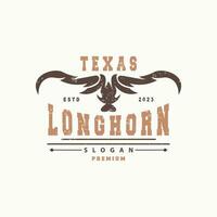 Longhorn animale logo disegno, azienda agricola retrò Vintage ▾ corno minimalista semplice modello illustrazione vettore