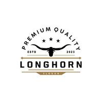 Longhorn animale logo disegno, azienda agricola retrò Vintage ▾ corno minimalista semplice modello illustrazione vettore