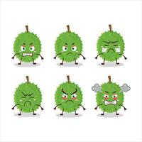 durian cartone animato personaggio con vario arrabbiato espressioni vettore