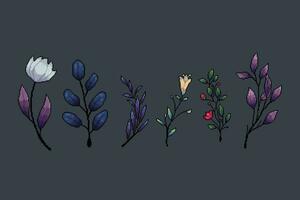 fiore e foglia collezione impostato nel pixel arte stile vettore