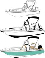 barca vettore, lato Visualizza pesca barca vettore linea arte illustrazione