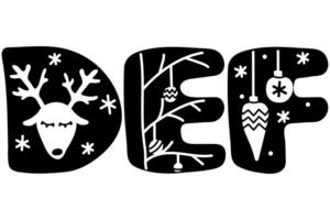inverno inglese alfabeto. d e f lettere nel scandinavo stile. nero e bianca lettering per Natale e nuovo anno carta vettore