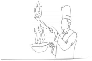 linea continua di chef che cucina illustrazione vettoriale