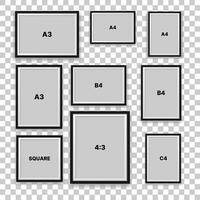 telaio modello vettore, parete immagine telaio vettore., a3, a4, a2, b4, quadrato, c4 vettore