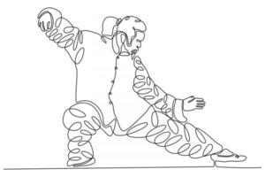 disegno a linea continua di ninja che fa illustrazione vettoriale di elemento tai-chi