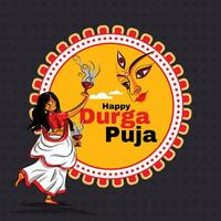 vettore illustrazione di bengalese donne l'esecuzione dhunuchi danza su Durga puja pandal