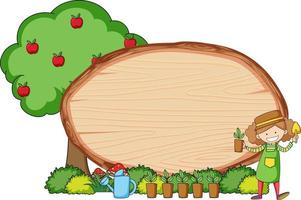 tavola di legno vuota di forma ovale con i bambini doodle personaggio dei cartoni animati vettore