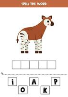 ortografia gioco per prescolastico bambini. carino cartone animato okapi. vettore