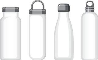 set di diverse bottiglie d'acqua in metallo bianco isolate vettore