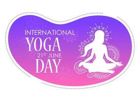 illustrazione di una donna che fa asana e pratica di meditazione per la giornata internazionale dello yoga il 21 giugno vettore