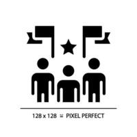 pixel Perfetto glifo stile icona che rappresentano elezione candidati con striscione, isolato vettore illustrazione di voto, piatto design cartello.