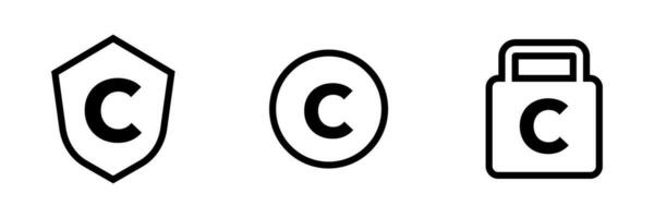 scudo, cerchio e lucchetto diritto d'autore icona impostare. vettore. vettore