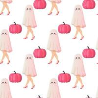 Halloween senza soluzione di continuità modello Femminile rosa Bambola e zucca fascino vettore
