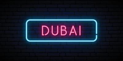 insegna al neon di Dubai. cartello luminoso luminoso. vettore