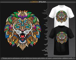 colorato Leone testa mandala arti isolato su nero e bianca t camicia. vettore