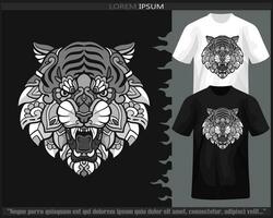 monocromatico tigre testa mandala arti isolato su nero e bianca t camicia. vettore