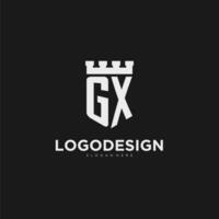 iniziali gx logo monogramma con scudo e fortezza design vettore